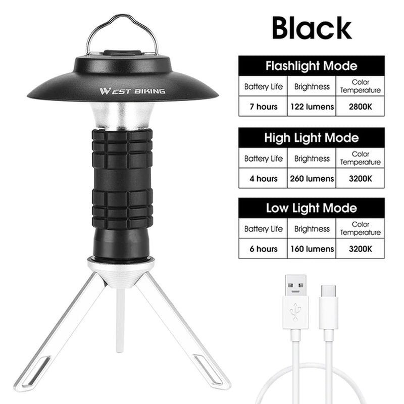 Portable Camping Light with Magnetic USB Rechargeable Camping Lantern Outdoor Led Flashlight Tent Camp Supplies