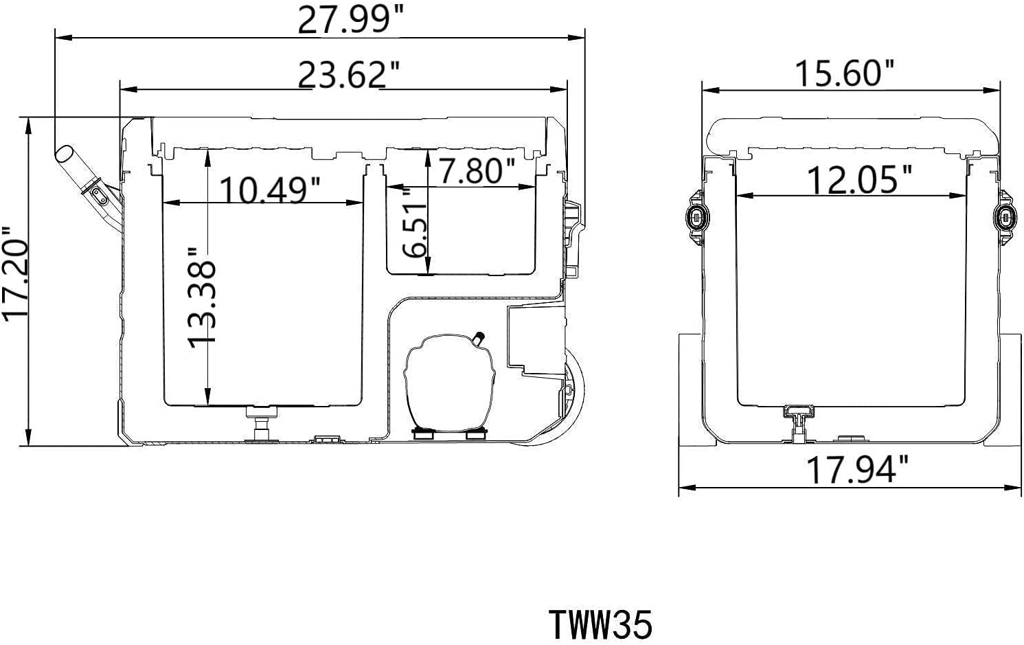 TWW35 Dual Temperature Control Portable Refrigerator 37 Quart(35 Liter) Compact Fridge Mini Freezer for Travel,Camping,Fishing, Outdoor -12/24V DC