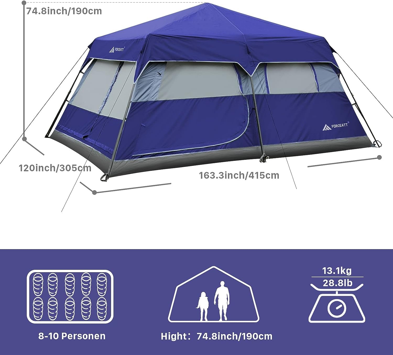 Camping Tent for 2/10 Person, Lightweight & Waterproof Backpacking Tent with Removable Rain Fly for 4 Seasons, Portable Dome Cabin Tent Suitable for Family Gatherings, Hiking, Travel.